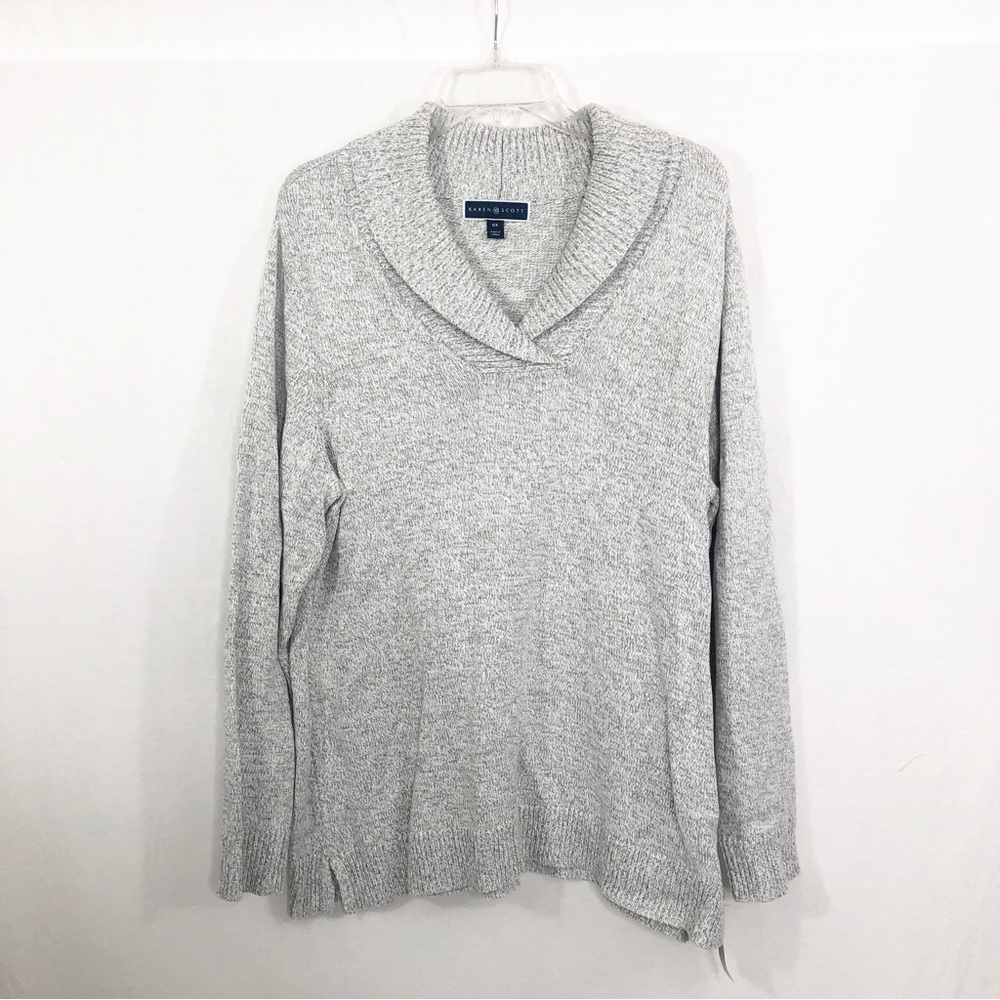 NEW Karen Scott Marled Shawl Collar Tunic Sweater, Size 0X, Gray White